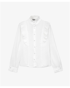 Блузка для девочки с плиссированным шифоном и трикотажной спинкой белая Gulliver