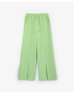 Брюки трикотажные силуэта палаццо салатовые Glvr