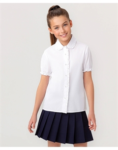 Блузка белая с рюшами и коротким рукавом на пуговицах для девочки Button blue