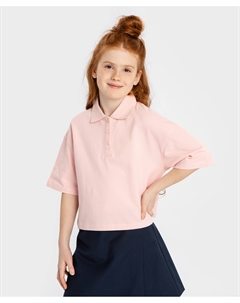 Футболка-поло оверсайз со спущенным плечом розовая Button blue