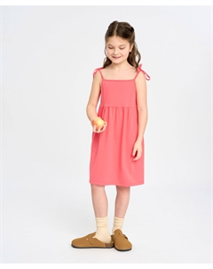 Сарафан для девочки коралловый на тонких бретелях и с карманами Button blue