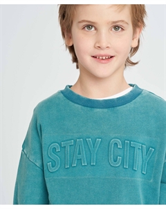 Свитшот детский бирюзовый оверсайз с принтом и потертостями Button blue