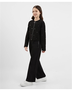 Брюки трикотажные с поясом на резинке чёрные для девочки Gulliver