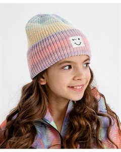 Шапка бини с подворотом мультицвет для девочки Button blue