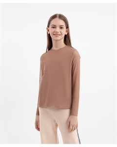 Лонгслив комбинированный из трикотажа и сетки коричневый для девочки Gulliver