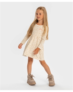 Платье с принтом леопард с длинным рукавом бежевое для девочки Button blue