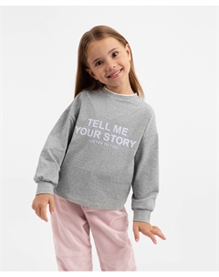 Лонгслив с крупным декором серый для девочки Gulliver