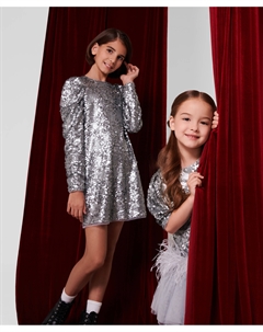 Платье с длинным рукавом и серебристыми пайетками для девочки Gulliver