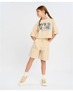 Шорты бермуды для девочки молочные с поясом на резинке и карманами Button blue