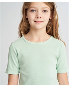 Футболка кроп топ в рубчик для девочки зеленая с эффектом варки Button blue