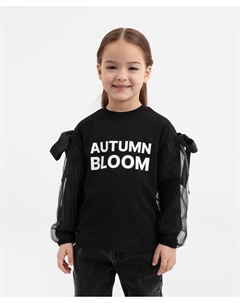 Лонгслив трикотажный с отделкой из сетки чёрный для девочки Gulliver