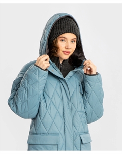 Пальто демисезонное стеганое с капюшоном и большими карманами синее для девочки Button blue