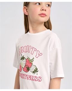 Футболка с коротким рукавом для девочки белая оверсайз с принтом Button blue