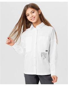 Рубашка прямого кроя с накладными карманами и принтом для девочки белая Button blue