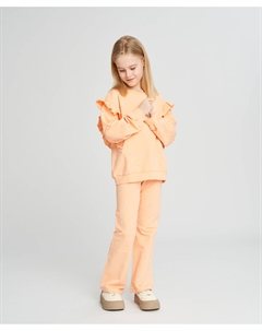 Свитшот для девочки оверсайз оранжевый с оборками и принтом Button blue