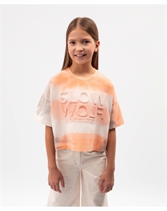 Футболка оверсайз для девочки укороченная с абстрактным рисунком мультицвет Gulliver