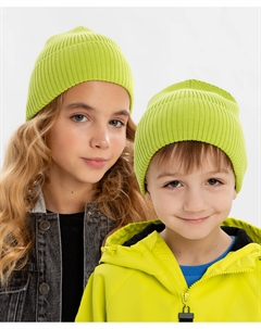 Шапка бини с подворотом салатовая детская Button blue