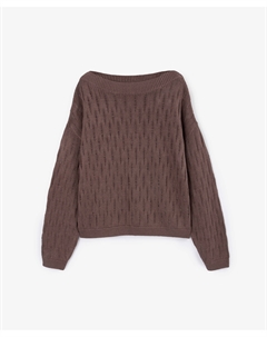 Джемпер оверсайз из 100% льна с крупным сетчатым переплетением коричневый Glvr