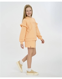 Шорты мини для девочки оранжевые с поясом на резинке и нашивкой Button blue