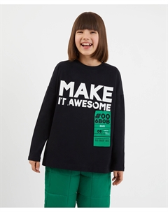 Лонгслив с peach эффектом и фактурным принтом черный Gulliver