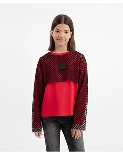 Лонгслив трикотажный с сеткой красный для девочки Gulliver