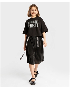 Юбка ниже колена с плиссировкой и поясом на резинке черная для девочки Button blue