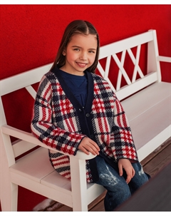 Кардиган вязаный в клетку мультицвет для девочки Gulliver
