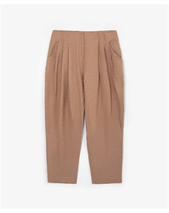 Брюки-бананы из меланжевого льна бежевые Glvr