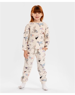 Пижама с джоггерами и футболкой с длинным рукавом с принтом молочная для девочки Button blue