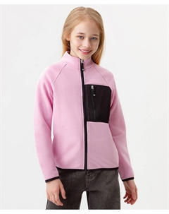 Толстовка из футера на молнии с карманом и высокой горловиной розовая для девочки Button blue