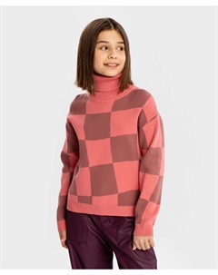 Свитер в клетку с высоким воротом розовый для девочки Button blue