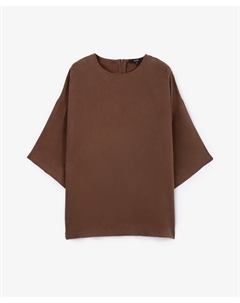 Блузка оверсайз из текстиля с эффектом мокрого шелка коричневая Glvr