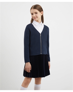 Кардиган вязаный с застежкой на молнию синий для девочки Gulliver