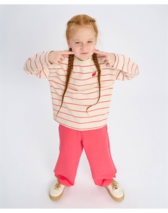 Лонгслив для девочки оверсайз в полоску с вышивкой мультицвет Button blue