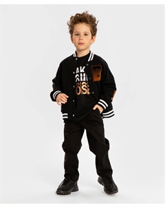 Брюки прямые с защипами черные для мальчика Button blue