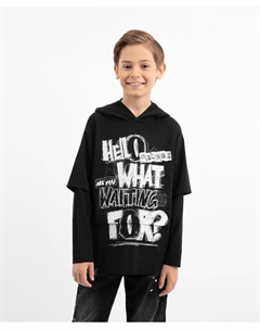 Худи трикотажное с имитацией многослойности чёрное для мальчика Gulliver
