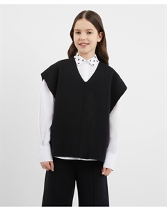 Жилет вязаный прямой свободной формы со спущенным плечом черный для девочки Gulliver