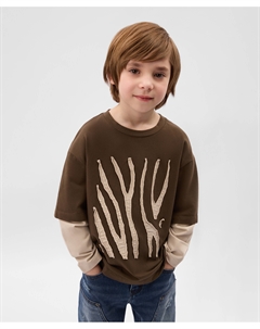 Лонгслив для мальчика с имитацией многослойности коричневый Gulliver