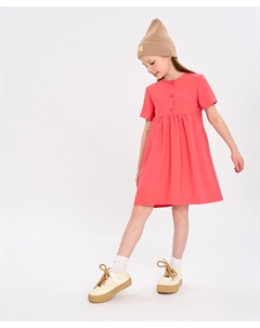 Платье с коротким рукавом для девочки коралловое с карманами Button blue