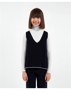 Жилет вязаный с контрастной отделкой синий для девочки Gulliver