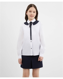 Блузка со съёмным контрастным воротником белая для девочки Gulliver