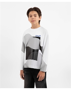 Лонгслив трикотажный с принтом белый для мальчика Gulliver