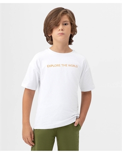 Футболка со спущенным рукавом и принтом белая Button blue