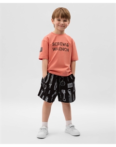 Шорты для мальчика трикотажные с принтом черные Gulliver