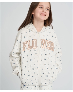 Зип худи для девочки оверсайз серая с капюшоном и принтом Button blue