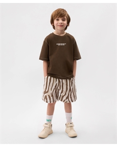 Шорты для мальчика с анималистичным принтом льняные коричневые Gulliver