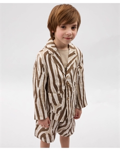 Пиджак для мальчика с анималистичным принтом с накладными карманами коричневый Gulliver