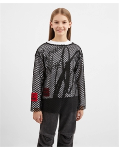 Лонгслив из сетки чёрный для девочки Gulliver