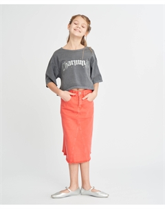 Юбка джинсовая миди для девочки коралловая с необработанным низом Button blue