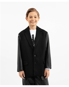 Пиджак с рукавами из искусственной кожи чёрный для мальчика Gulliver